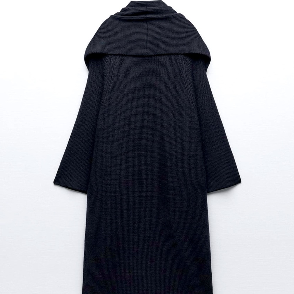 SCARF COLLAR KNIT COAT - Picture 2 of 5